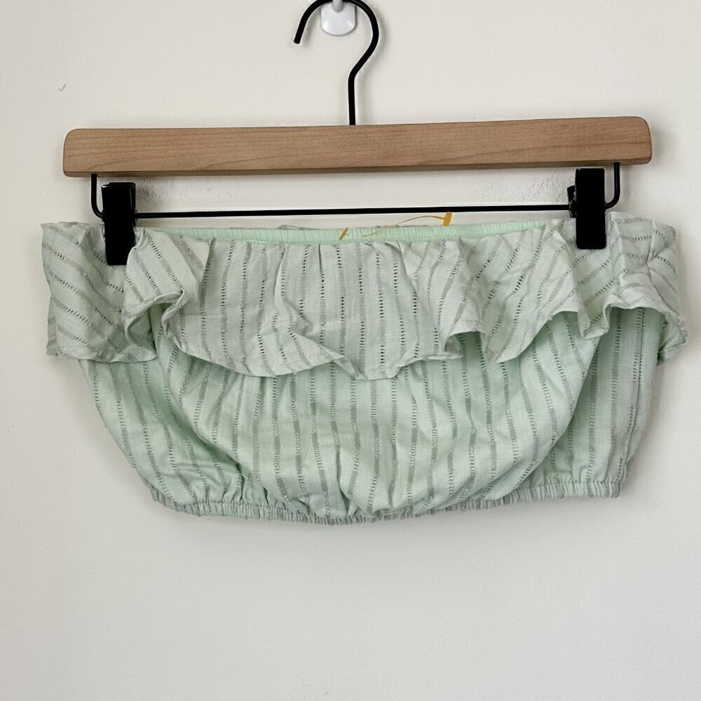 Green Ruffle Strapless Bandeau Crop Top - Size: Small